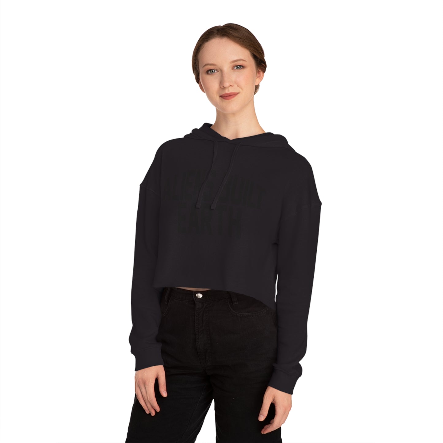 Women’s Cropped Hooded Sweatshirt - 'Aliens Built Earth' Casual Hoodie