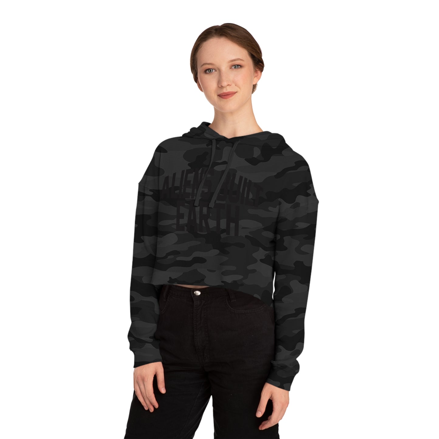 Women’s Cropped Hooded Sweatshirt - 'Aliens Built Earth' Casual Hoodie