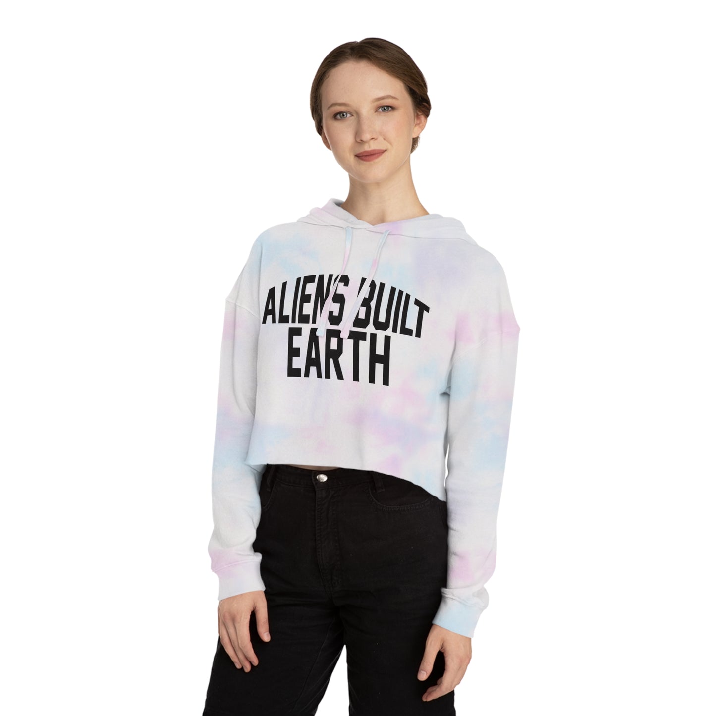 Women’s Cropped Hooded Sweatshirt - 'Aliens Built Earth' Casual Hoodie
