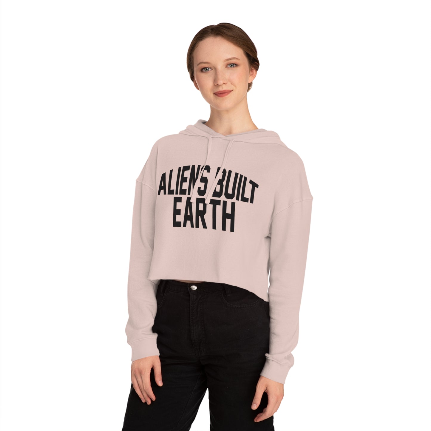 Women’s Cropped Hooded Sweatshirt - 'Aliens Built Earth' Casual Hoodie
