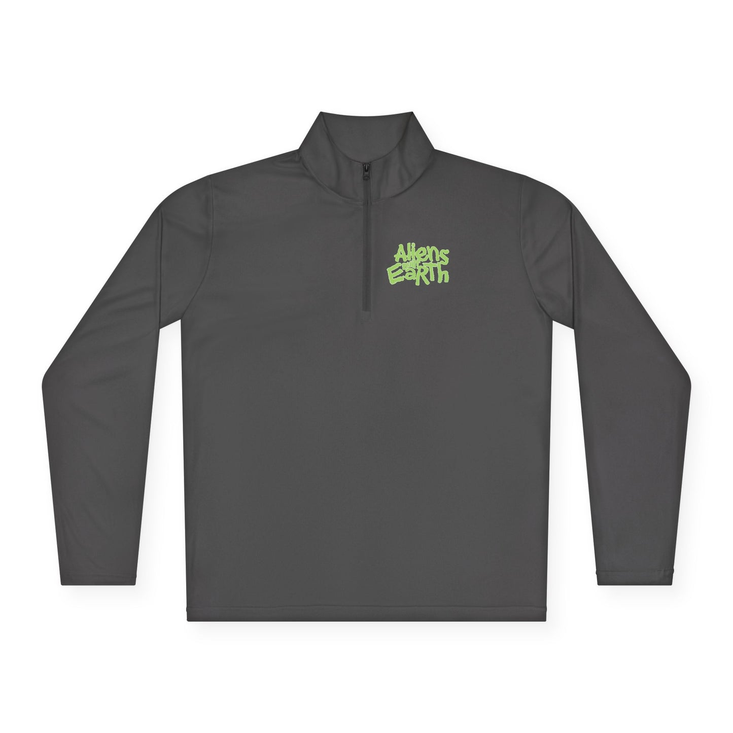 Women's Aliens Built Earth Quarter-Zip Pullover — Neon Smiley 'Please Don’t Panic' Graphic