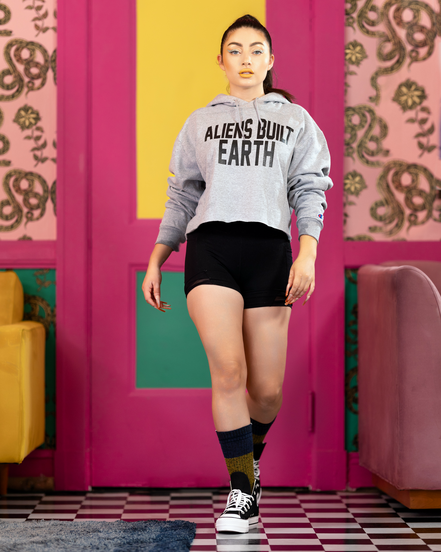 Aliens Built Earth X Champion Womens Cropped Hoodie Ships in 2 weeks