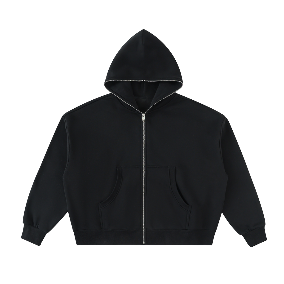 All the way up Zipped Fleeced Full-Zip Boxy Hoodie
