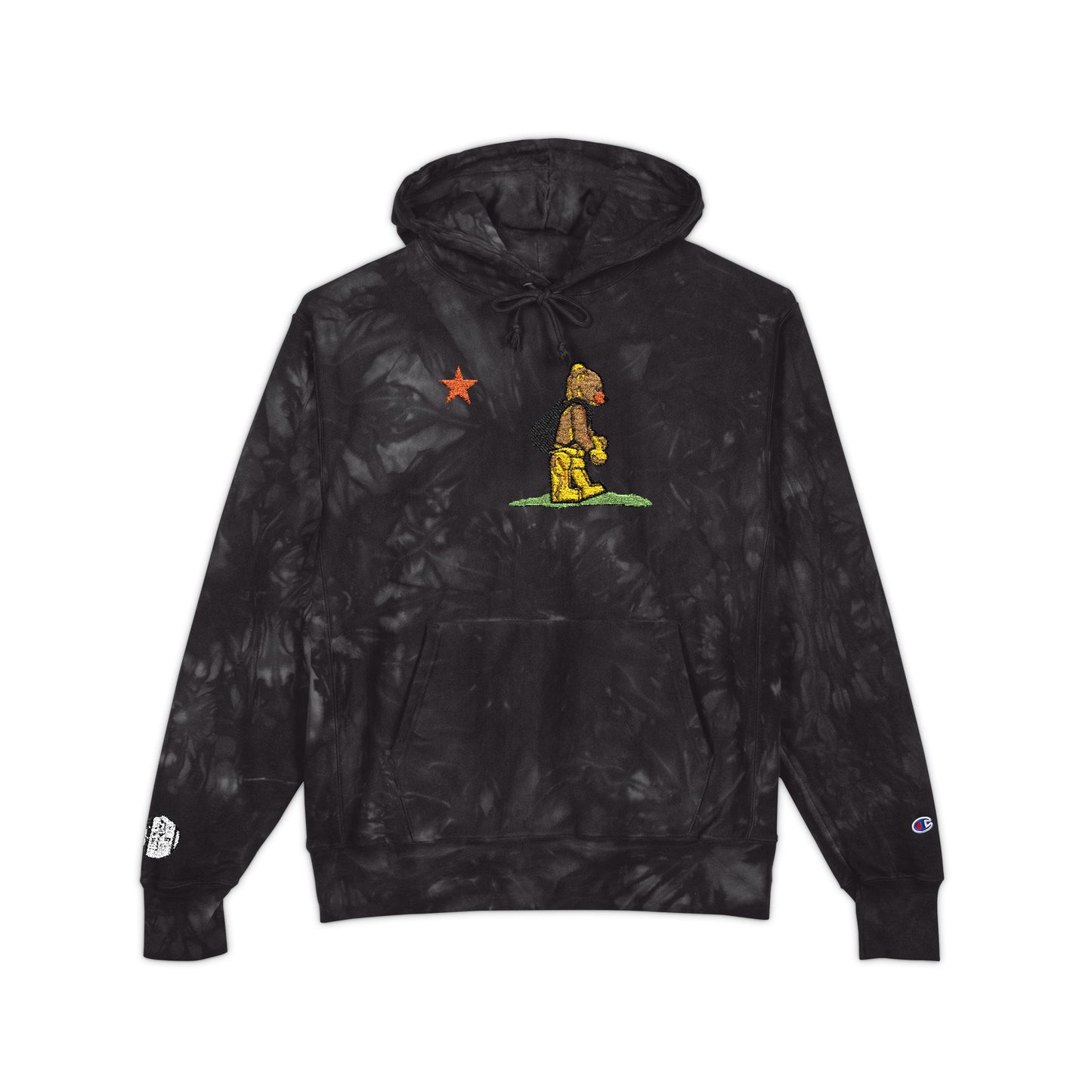 Embroidered Tie-Dye Hoodie — Floral Bear Graphic