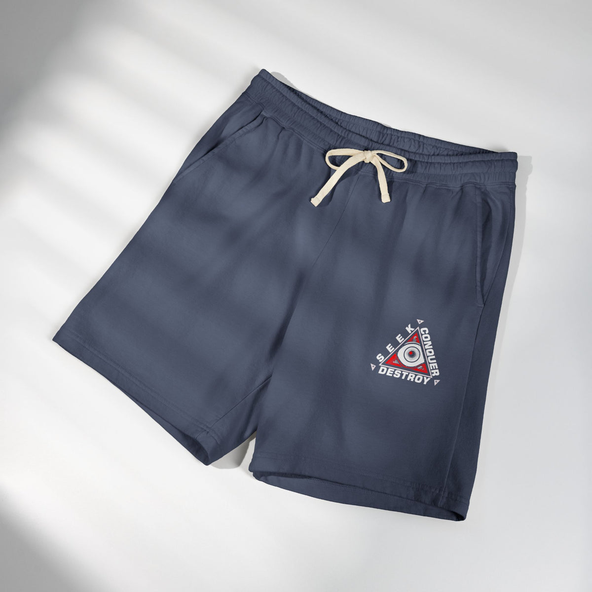 Destroy Eye Triangle Sweat Shorts — Casual Garment-Dyed Fleece