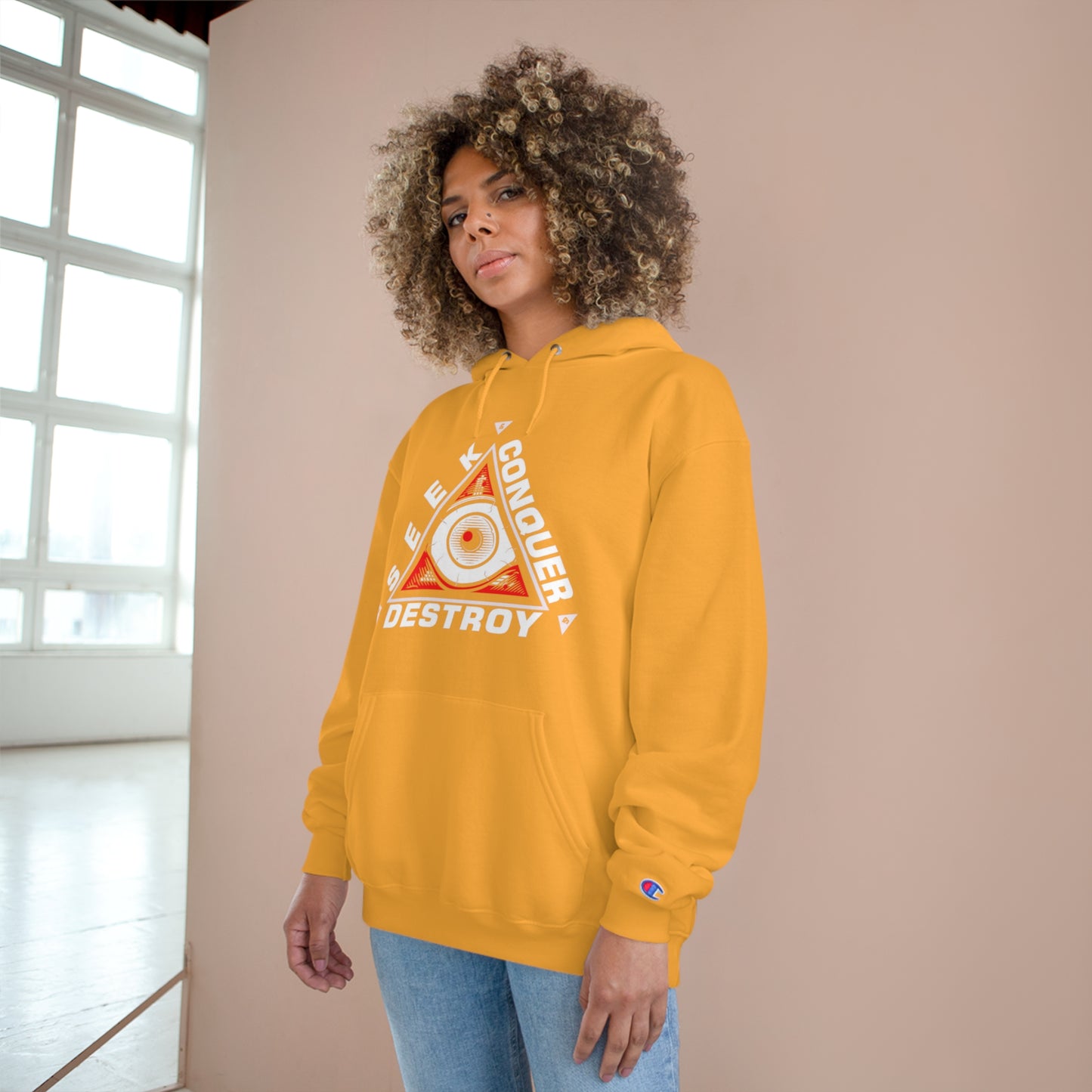 Eye of the Beholder Seek Conquer & Destroy Aim High Champion Hoodie