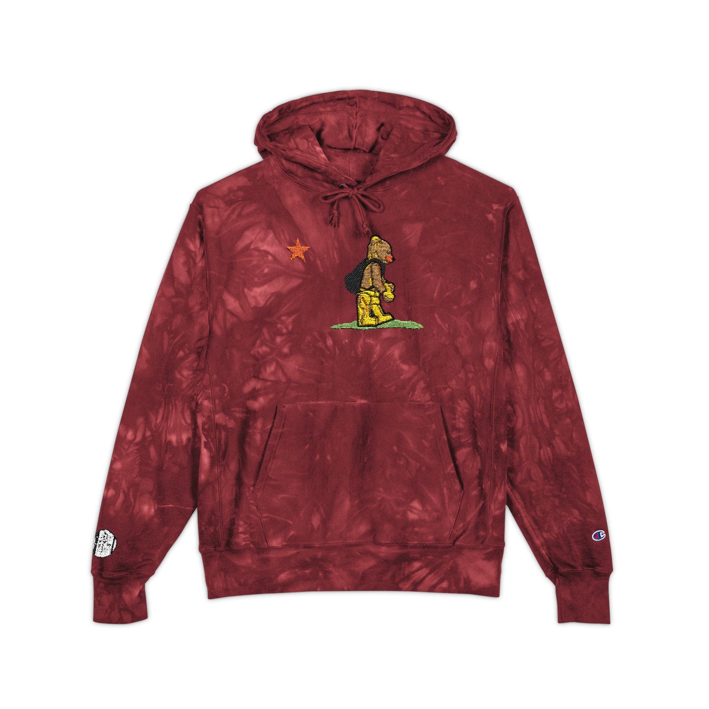 Embroidered Tie-Dye Hoodie — Floral Bear Graphic