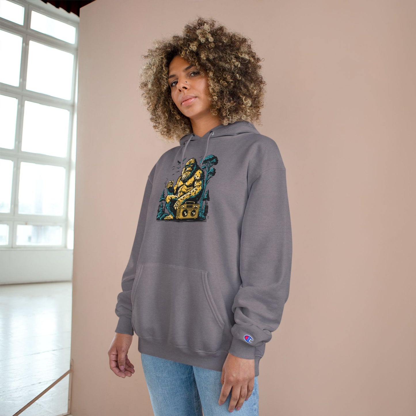 Champion Hoodie - Vintage Surfing Statue Graphic Pullover