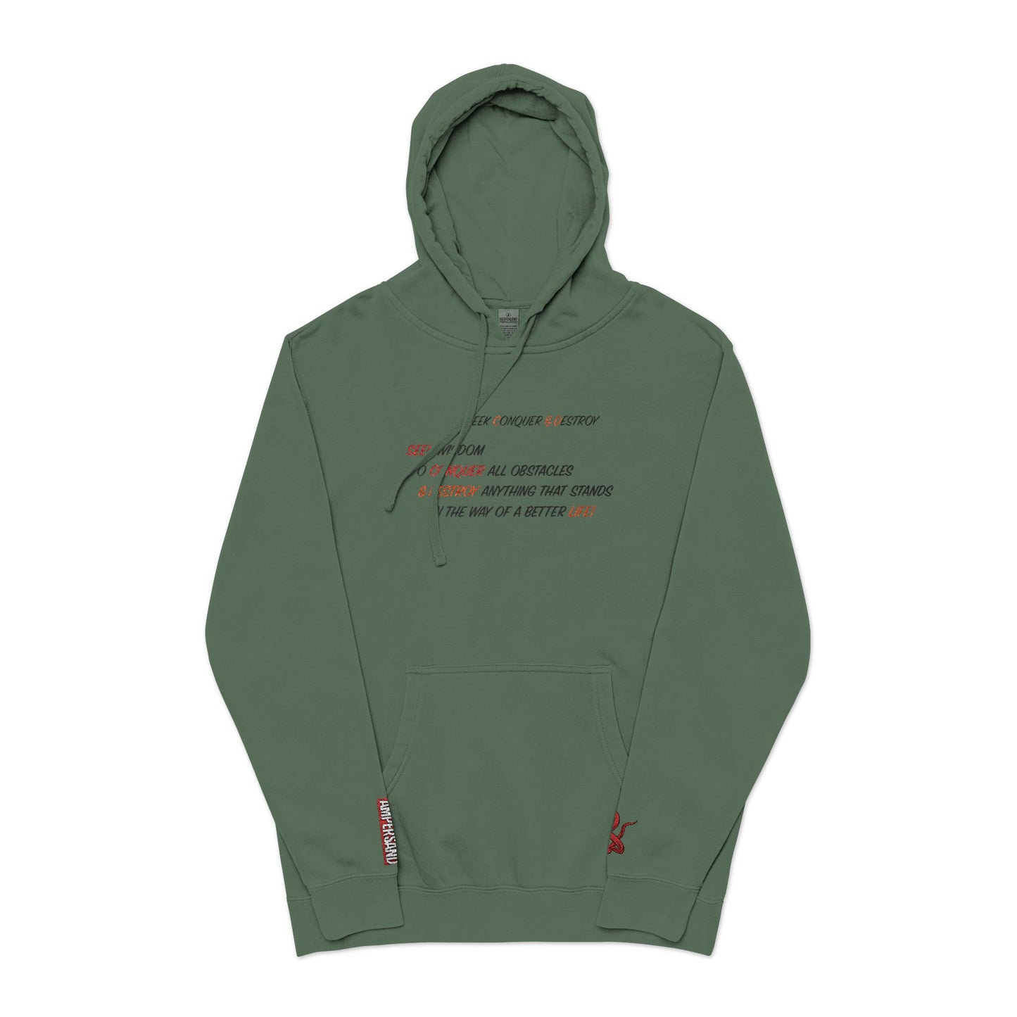 Embroidered Olive Pigment-Dyed Hoodie — Subtle Script Streetwear