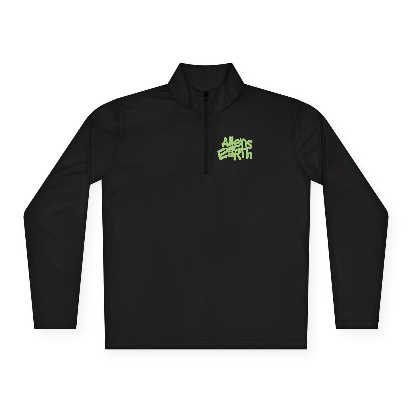 Women's Aliens Built Earth Quarter-Zip Pullover — Neon Smiley 'Please Don’t Panic' Graphic