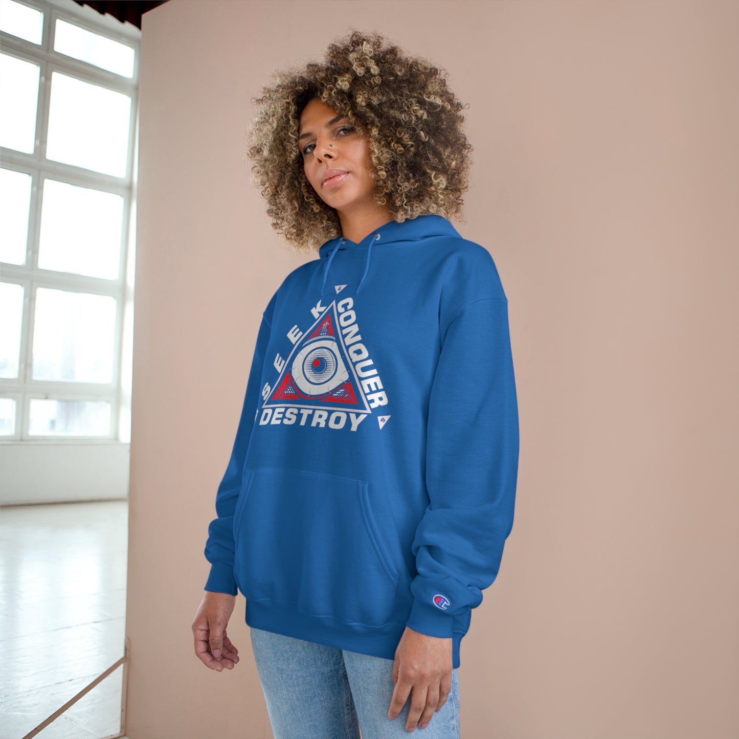 Eye of the Beholder Seek Conquer & Destroy Aim High Champion Hoodie