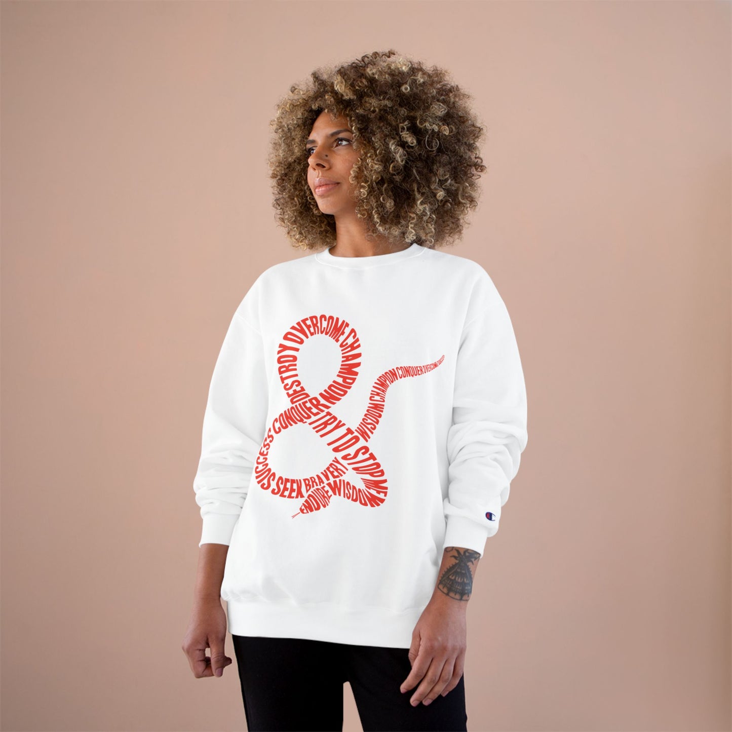 Champion Sweatshirt — Red Ampersand Snake Typography Crewneck