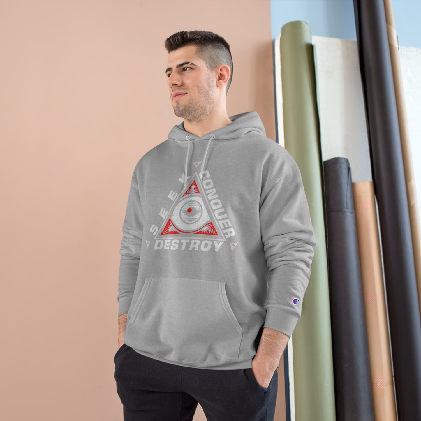 Eye of the Beholder Seek Conquer & Destroy Aim High Champion Hoodie