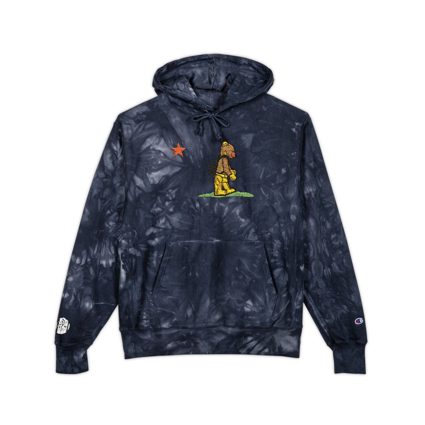 Embroidered Tie-Dye Hoodie — Floral Bear Graphic