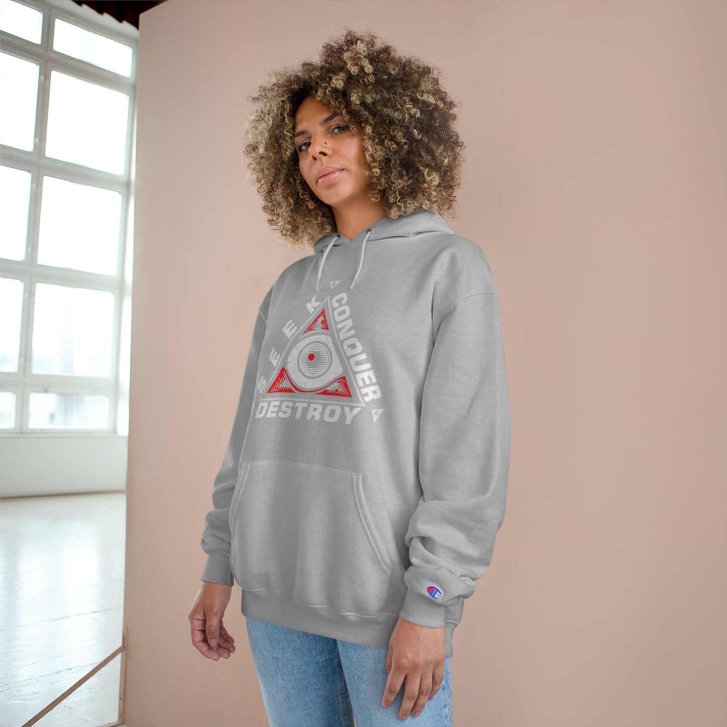 Eye of the Beholder Seek Conquer & Destroy Aim High Champion Hoodie