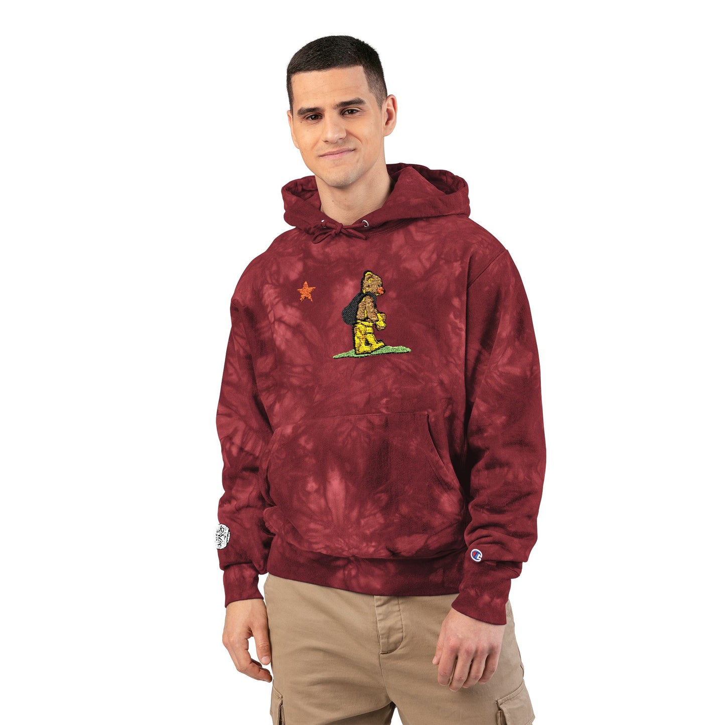 Embroidered Tie-Dye Hoodie — Floral Bear Graphic