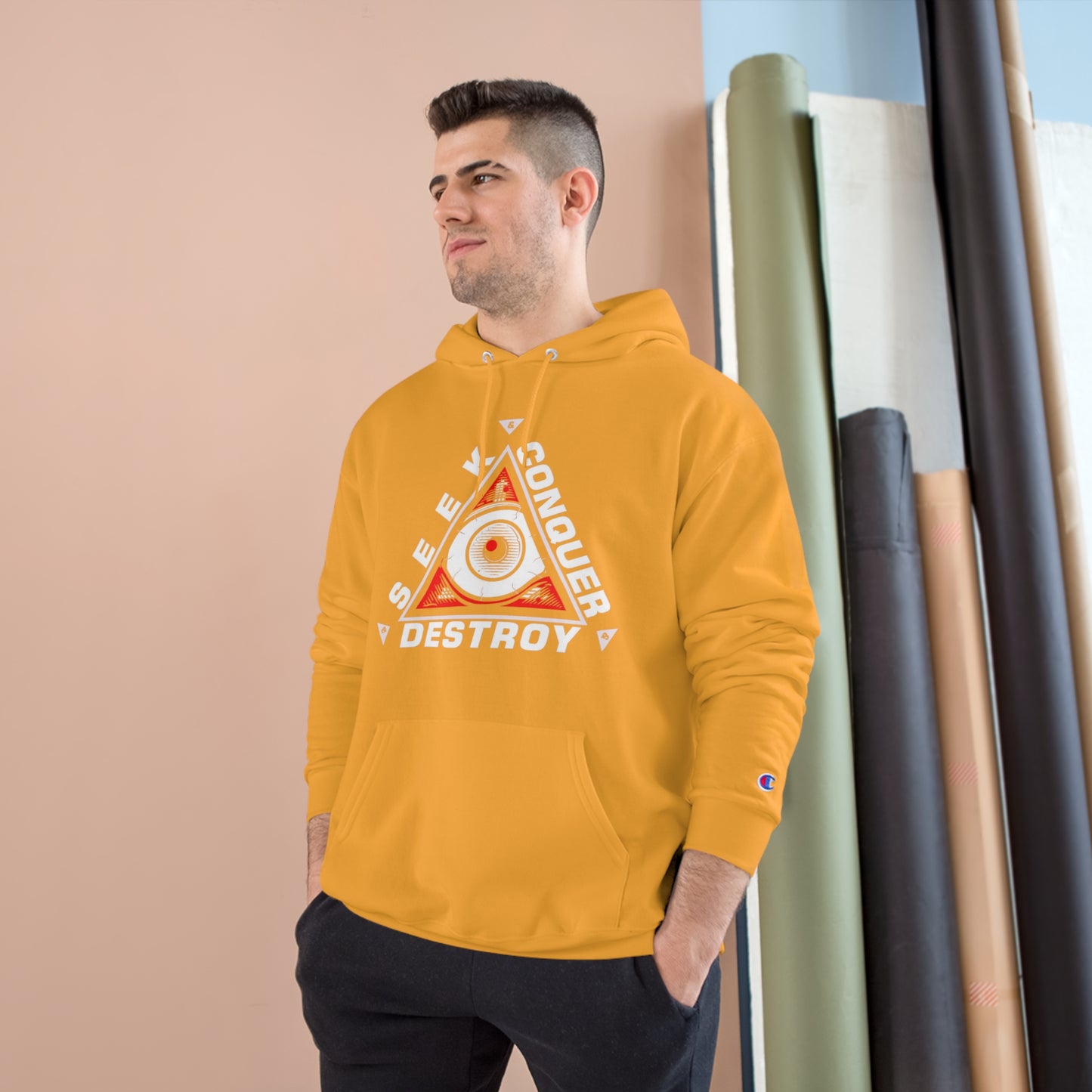 Eye of the Beholder Seek Conquer & Destroy Aim High Champion Hoodie