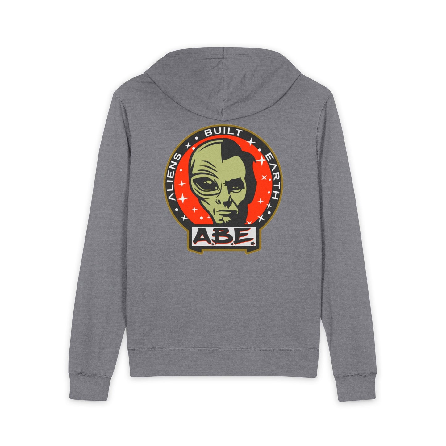 Alien Built Earth Zip Hoodie — 'ABE' Retro Sci‑Fi Half A.B.E Logo Full‑Zip Hoodie