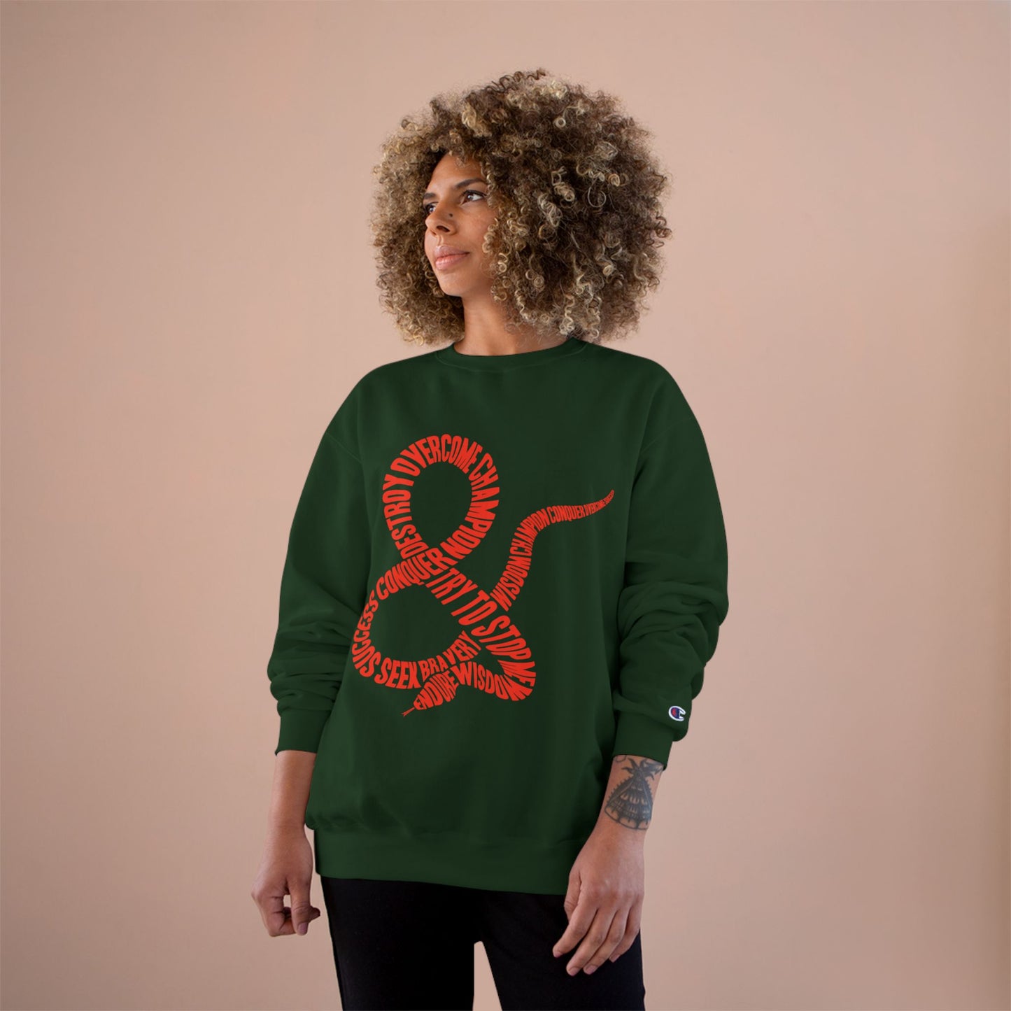 Champion Sweatshirt — Red Ampersand Snake Typography Crewneck