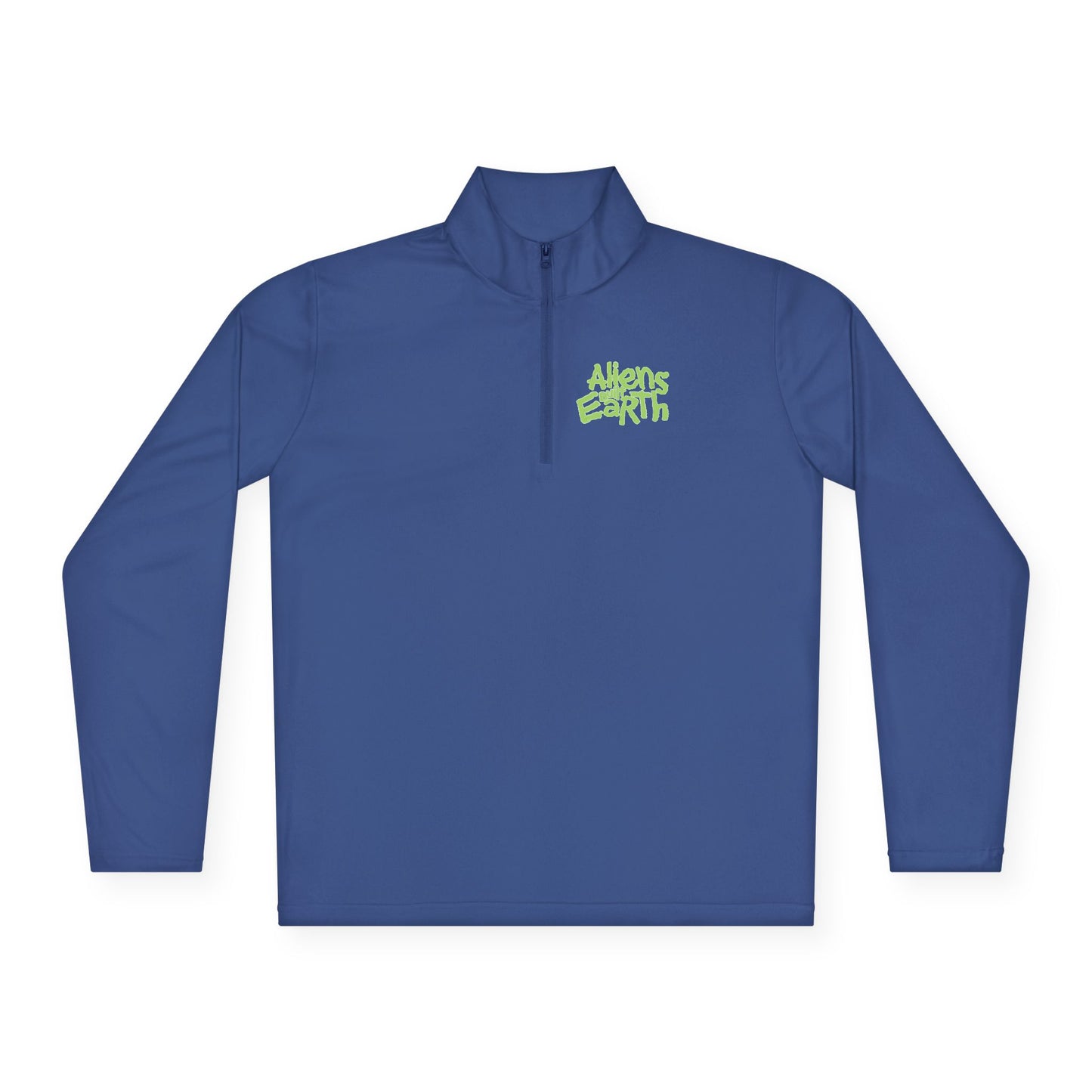 Women's Aliens Built Earth Quarter-Zip Pullover — Neon Smiley 'Please Don’t Panic' Graphic