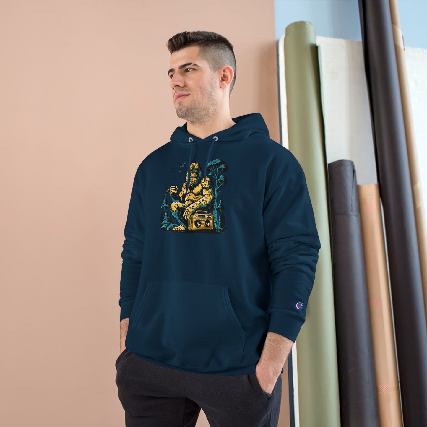Champion Hoodie - Vintage Surfing Statue Graphic Pullover