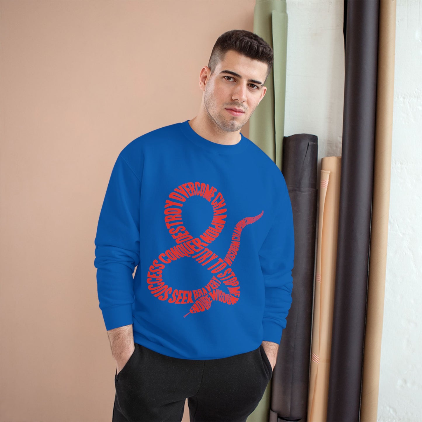 Champion Sweatshirt — Red Ampersand Snake Typography Crewneck