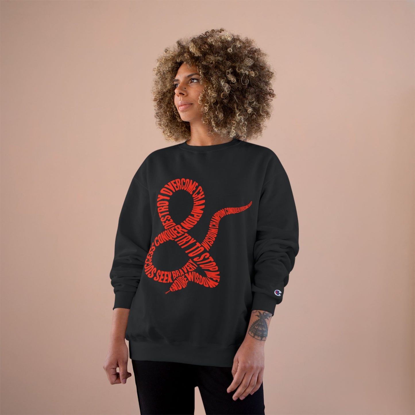 Champion Sweatshirt — Red Ampersand Snake Typography Crewneck