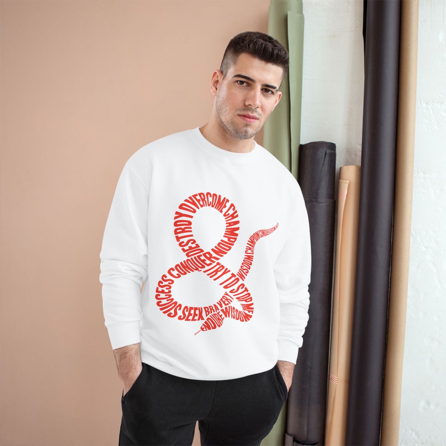 Champion Sweatshirt — Red Ampersand Snake Typography Crewneck