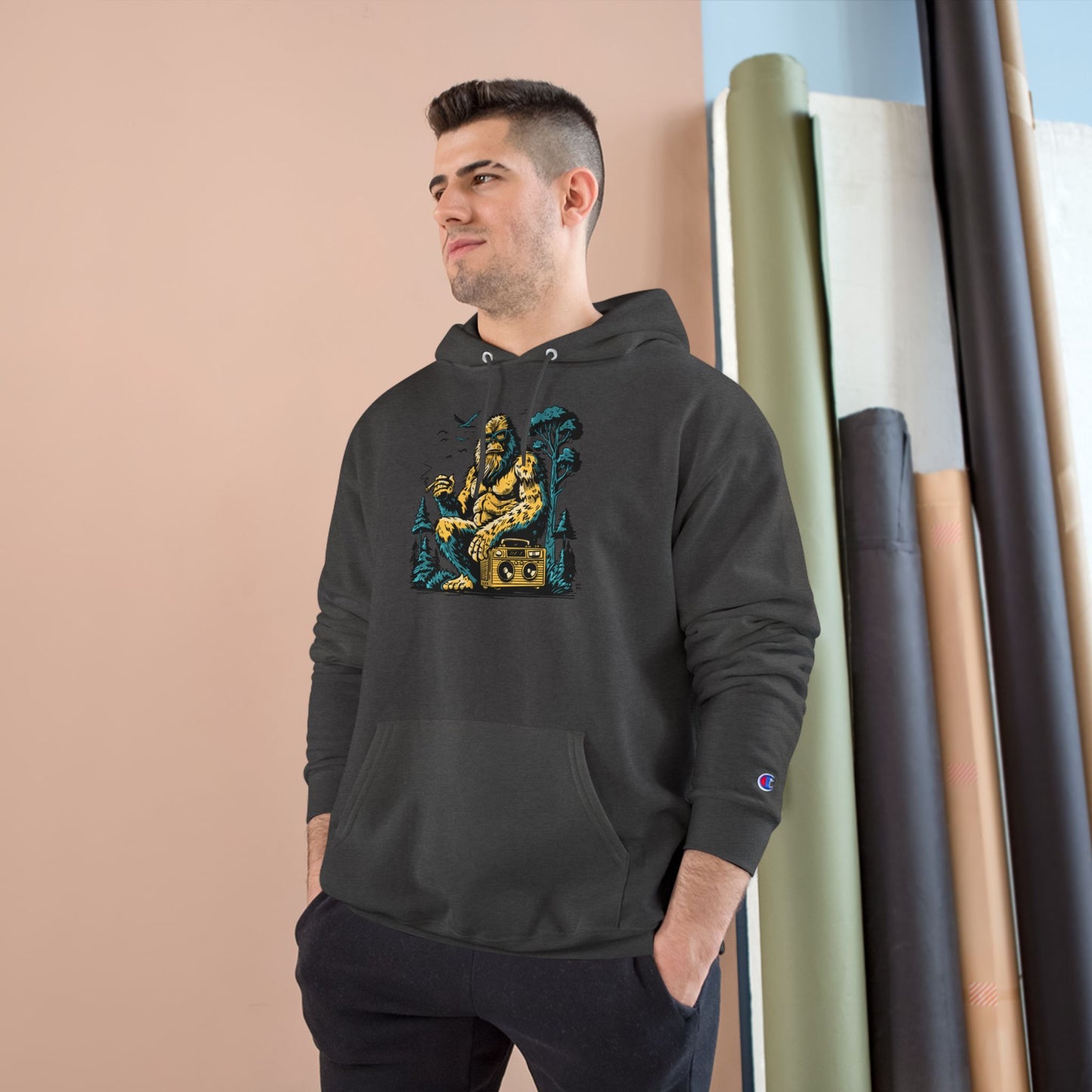 Champion Hoodie - Vintage Surfing Statue Graphic Pullover