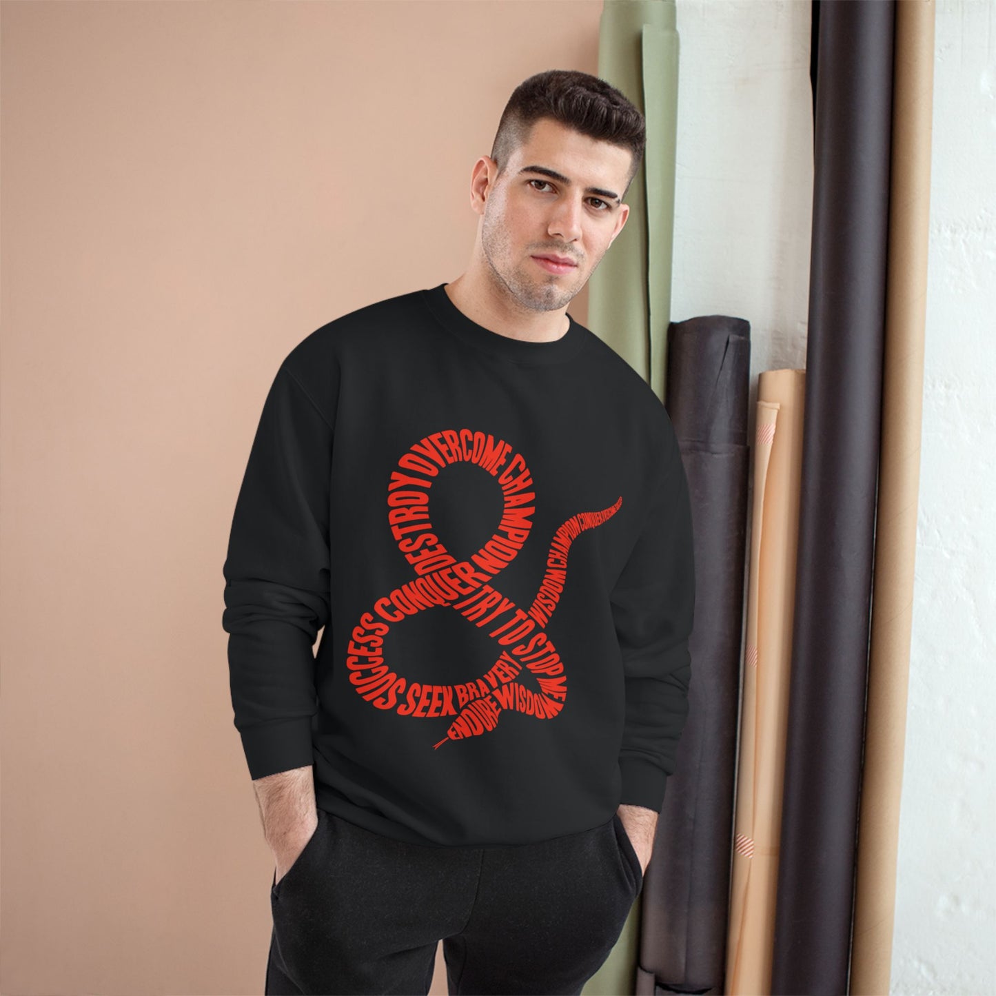 Champion Sweatshirt — Red Ampersand Snake Typography Crewneck
