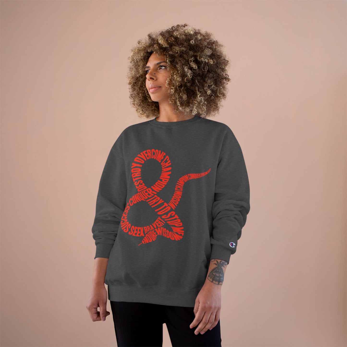 Champion Sweatshirt — Red Ampersand Snake Typography Crewneck