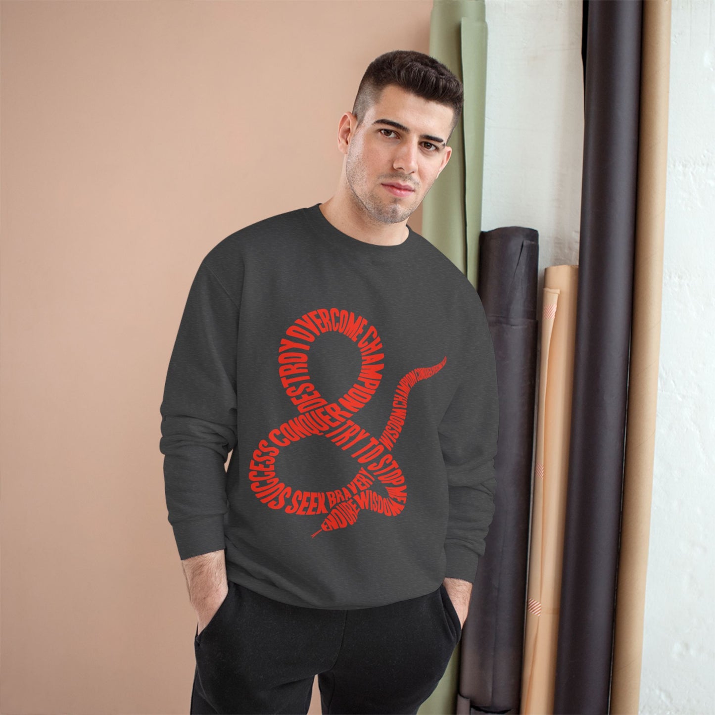 Champion Sweatshirt — Red Ampersand Snake Typography Crewneck
