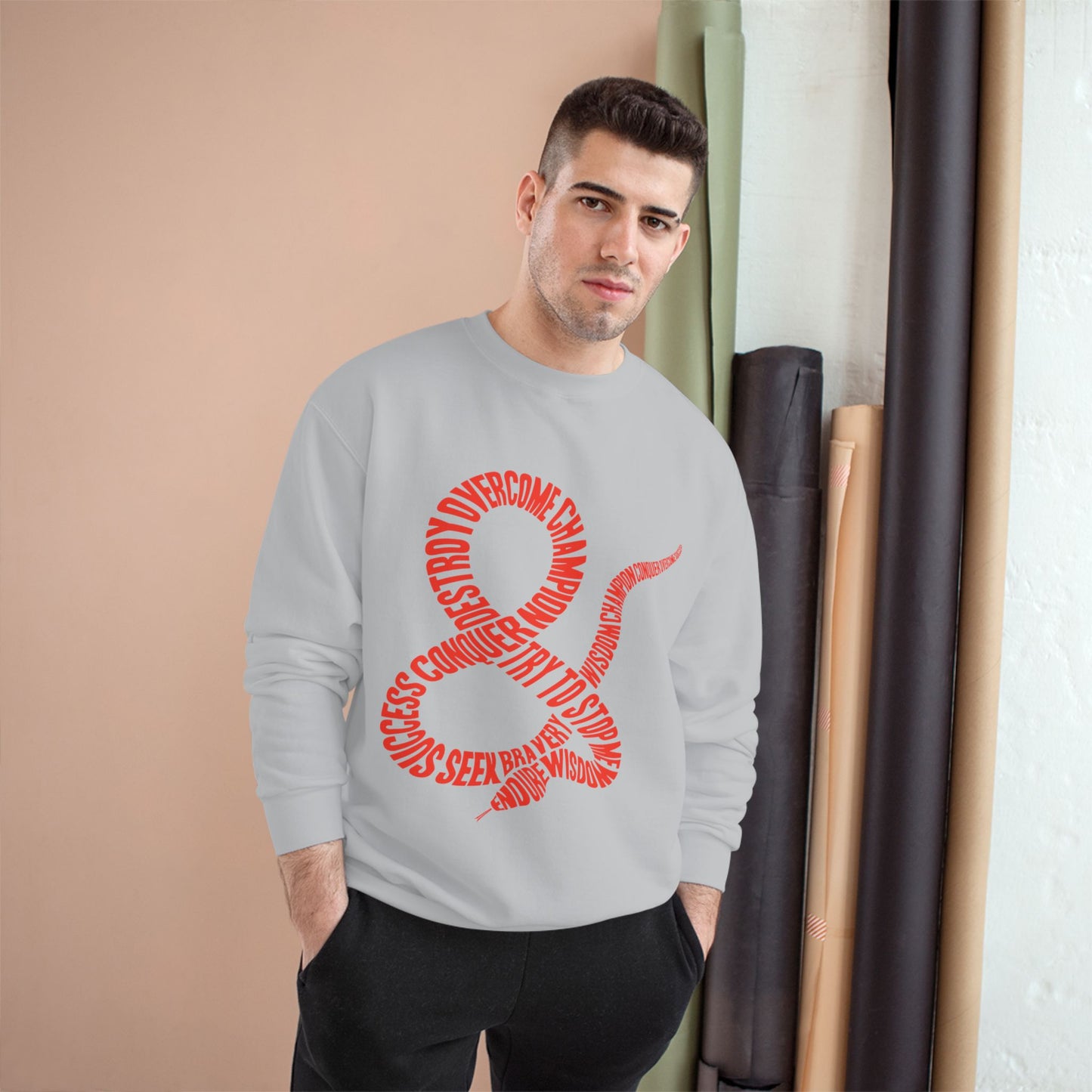 Champion Sweatshirt — Red Ampersand Snake Typography Crewneck