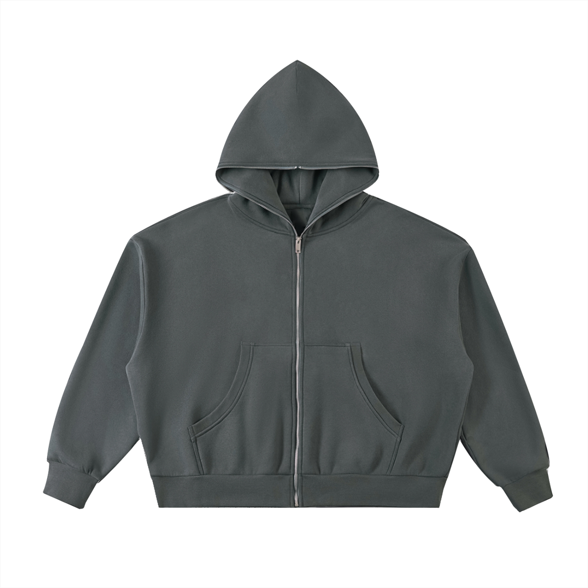 All the way up Zipped Fleeced Full-Zip Boxy Hoodie