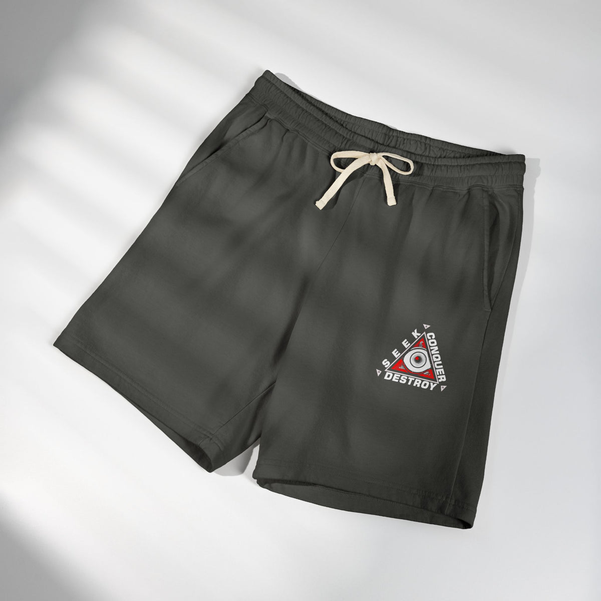 Destroy Eye Triangle Sweat Shorts — Casual Garment-Dyed Fleece
