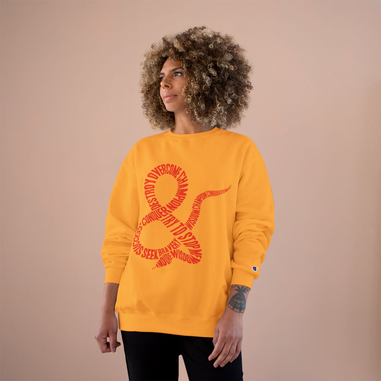 Champion Sweatshirt — Red Ampersand Snake Typography Crewneck