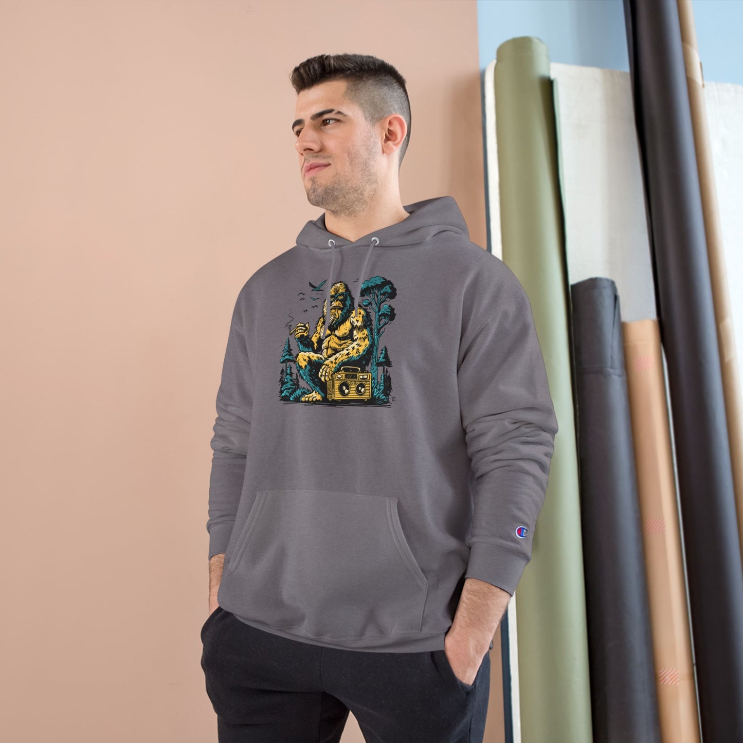 Champion Hoodie - Vintage Surfing Statue Graphic Pullover
