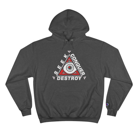 Eye of the Beholder Seek Conquer & Destroy Aim High Champion Hoodie