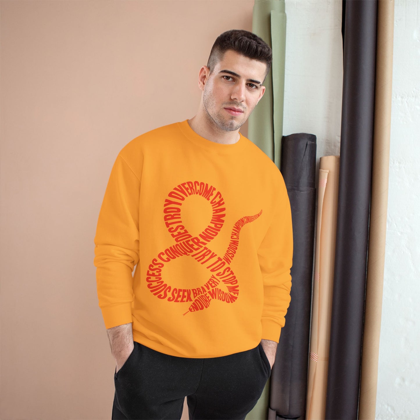 Champion Sweatshirt — Red Ampersand Snake Typography Crewneck