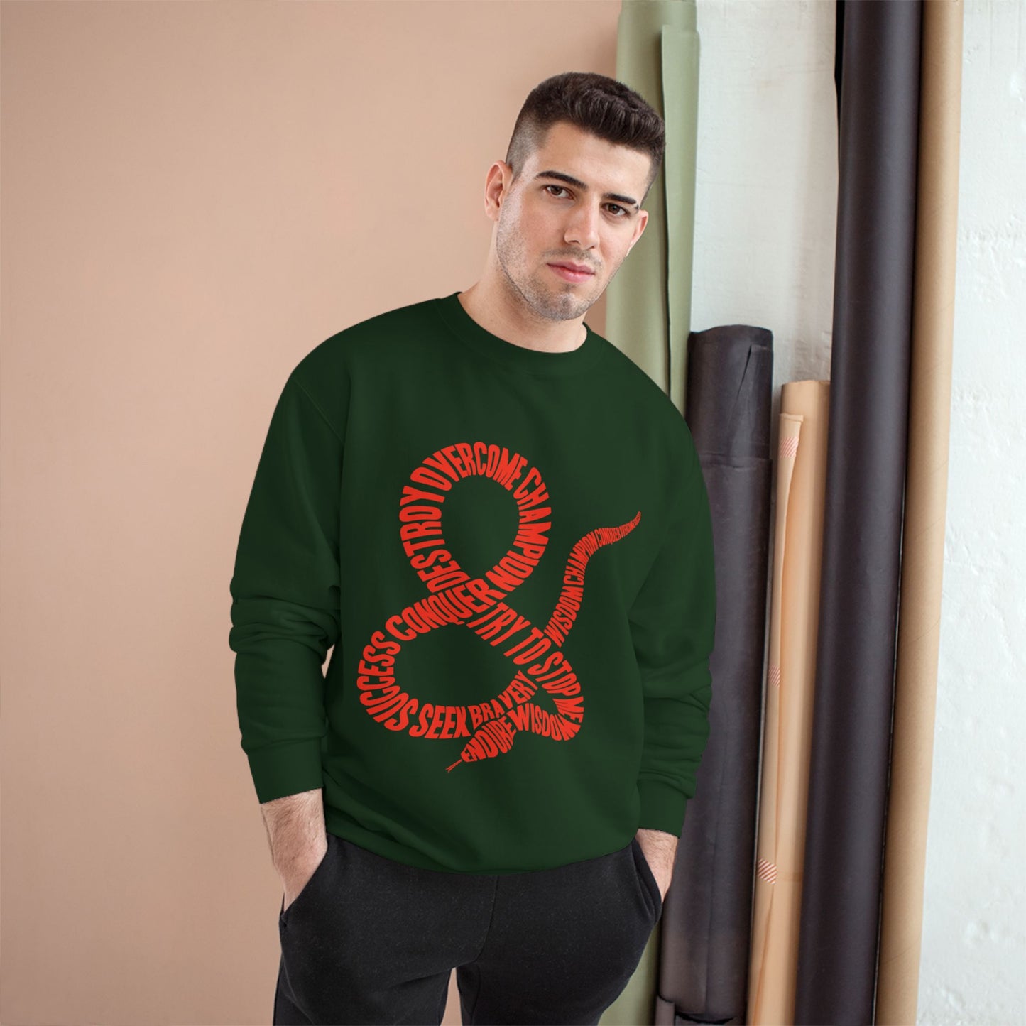 Champion Sweatshirt — Red Ampersand Snake Typography Crewneck