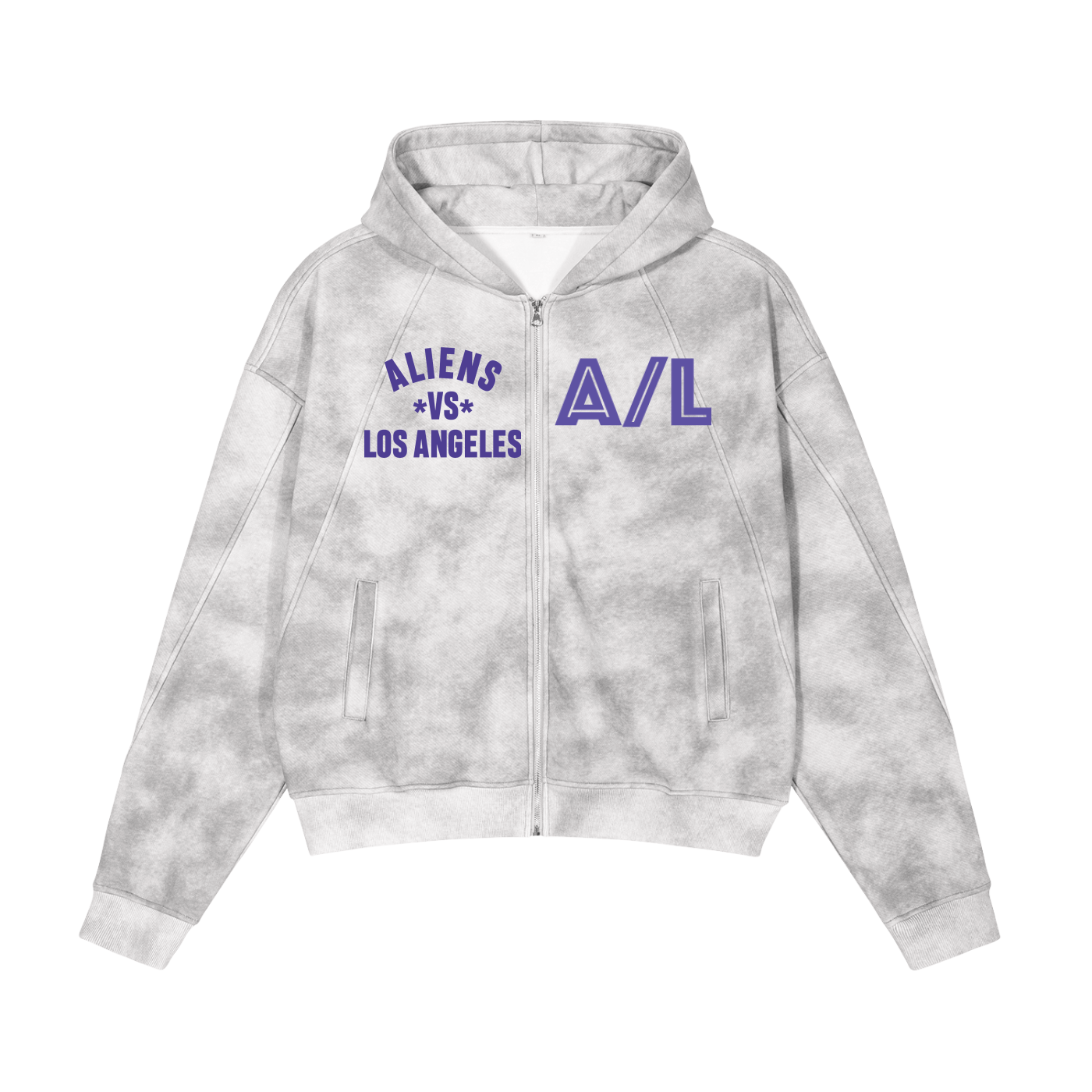 Aliens Vs Los Angeles Dirty Washed Zip-Up Fleece Hoodie