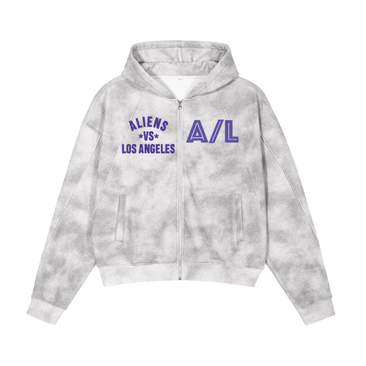 Aliens Vs Los Angeles Dirty Washed Zip-Up Fleece Hoodie
