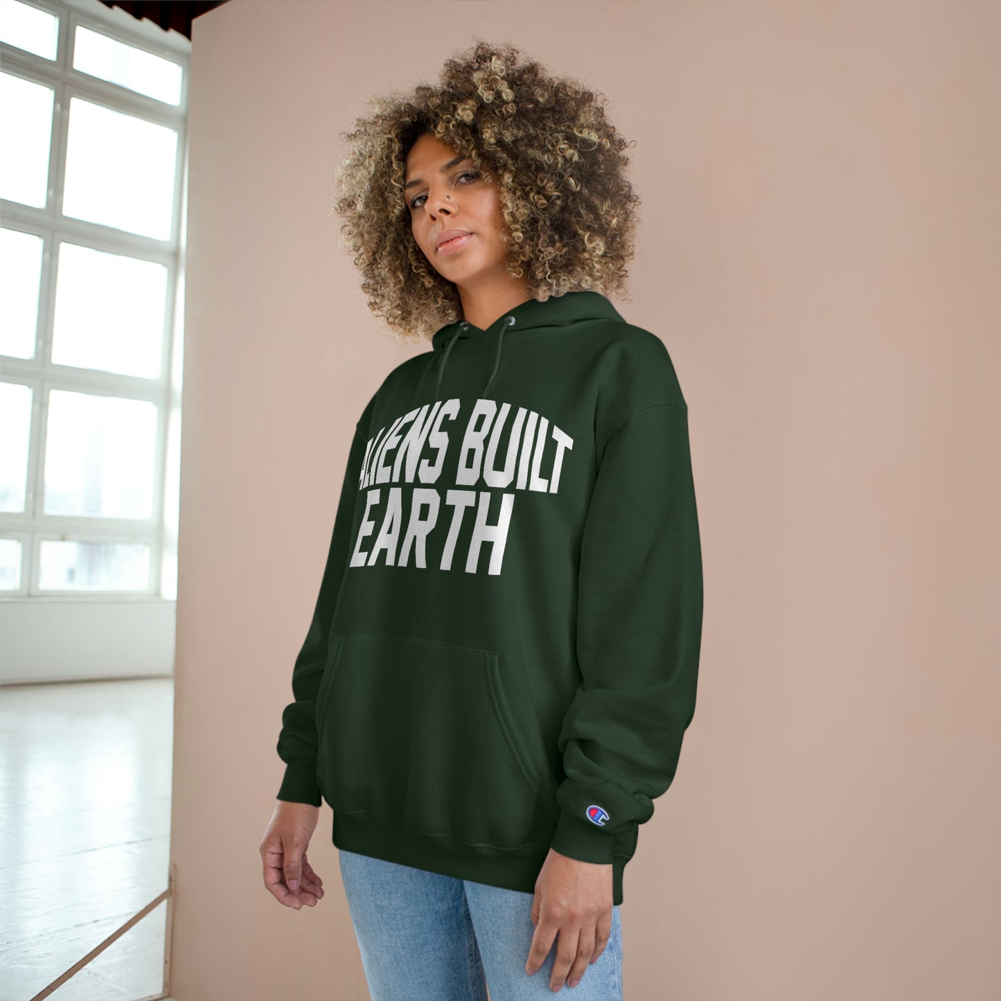 Aliens Built Earth White Label Champion hoodie