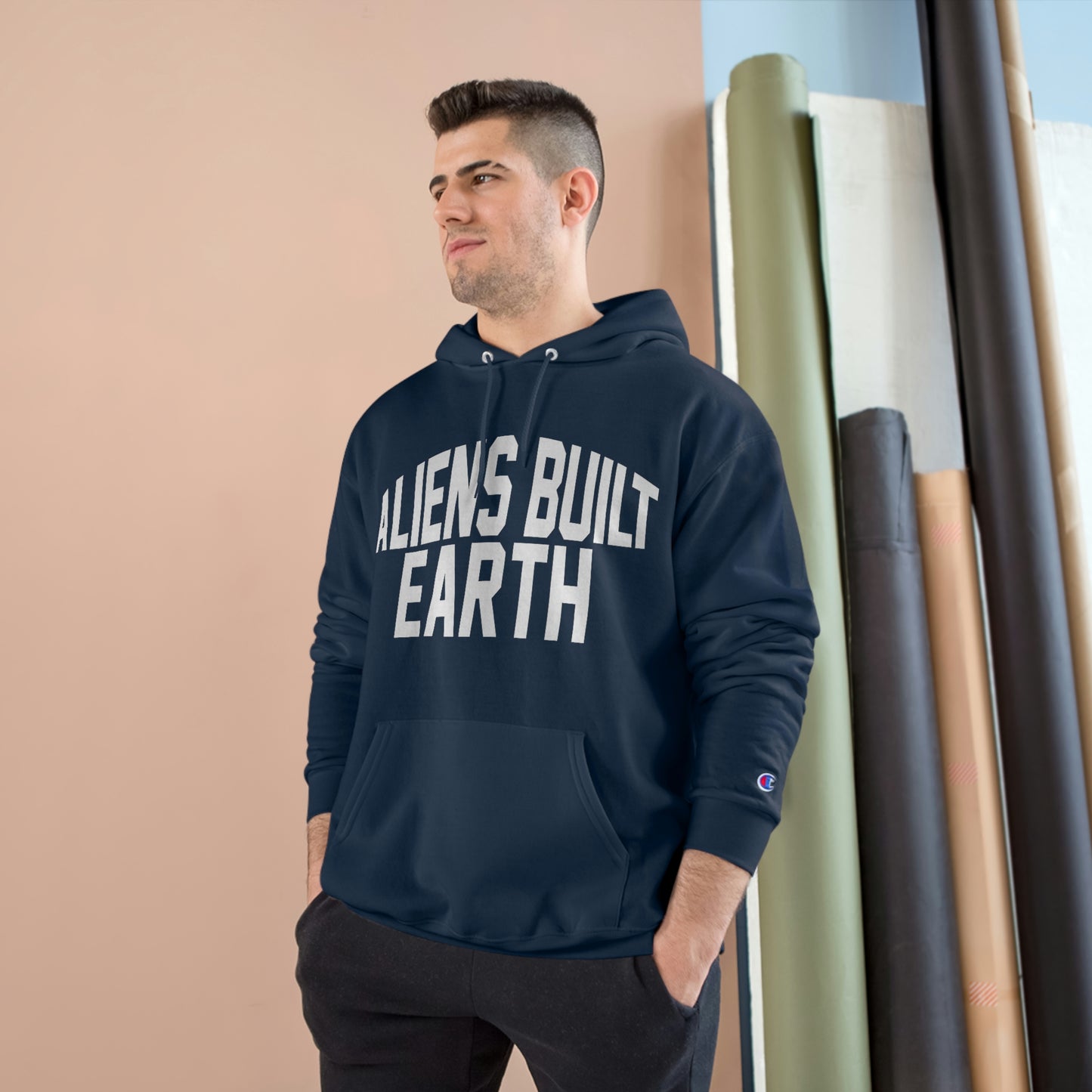 Aliens Built Earth White Label Champion hoodie