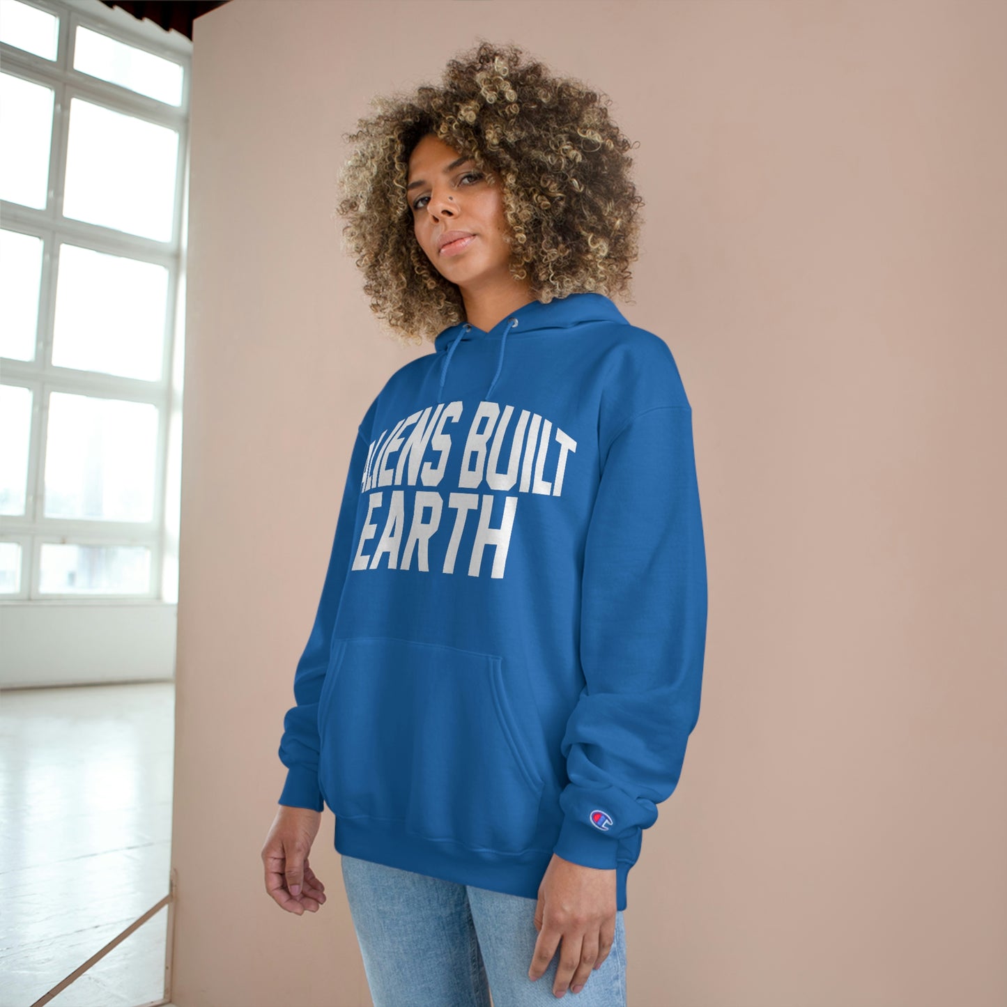 Aliens Built Earth White Label Champion hoodie