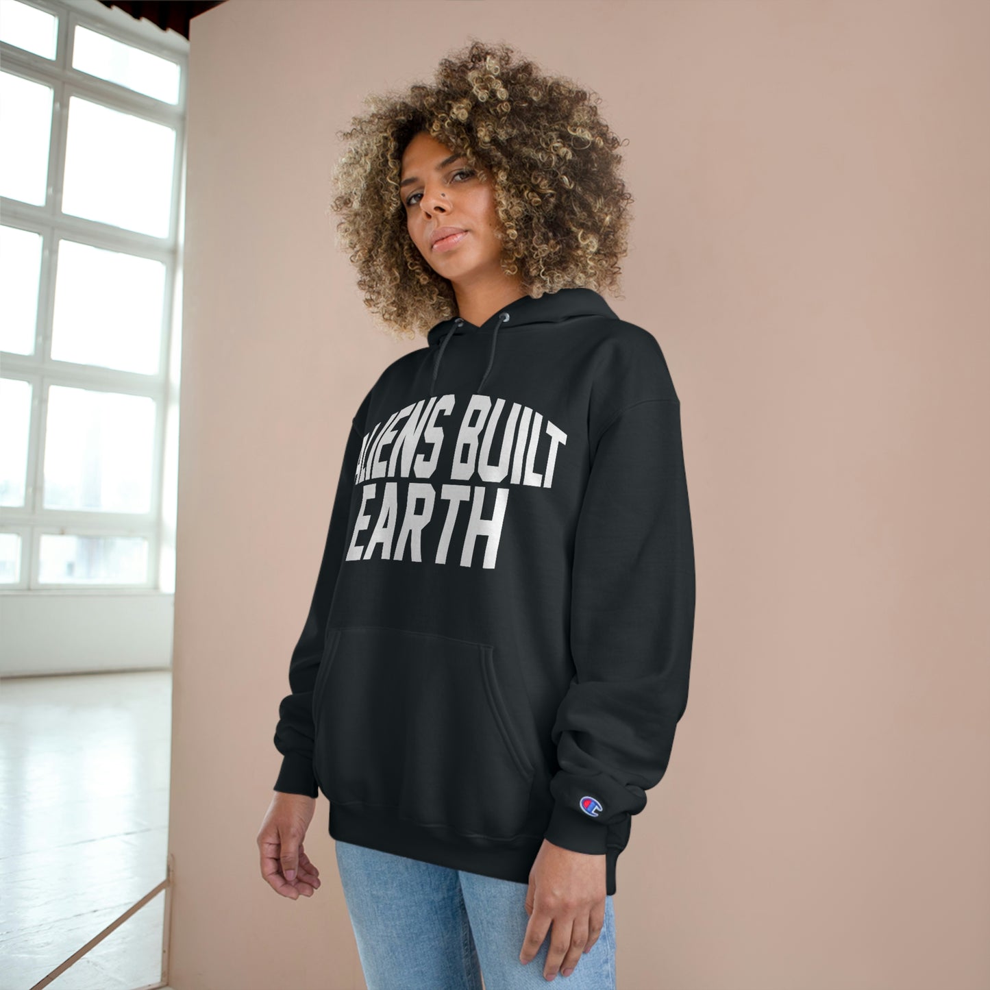Aliens Built Earth White Label Champion hoodie