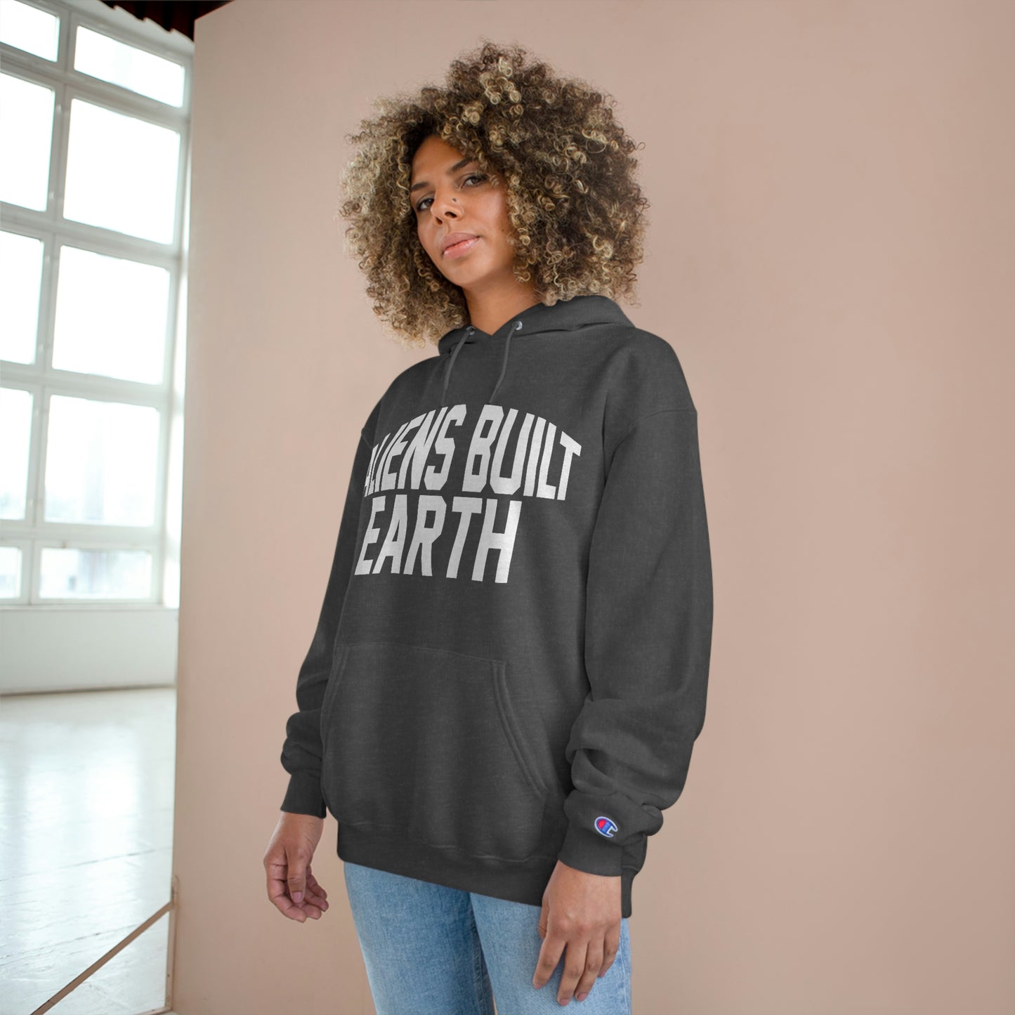Aliens Built Earth White Label Champion hoodie