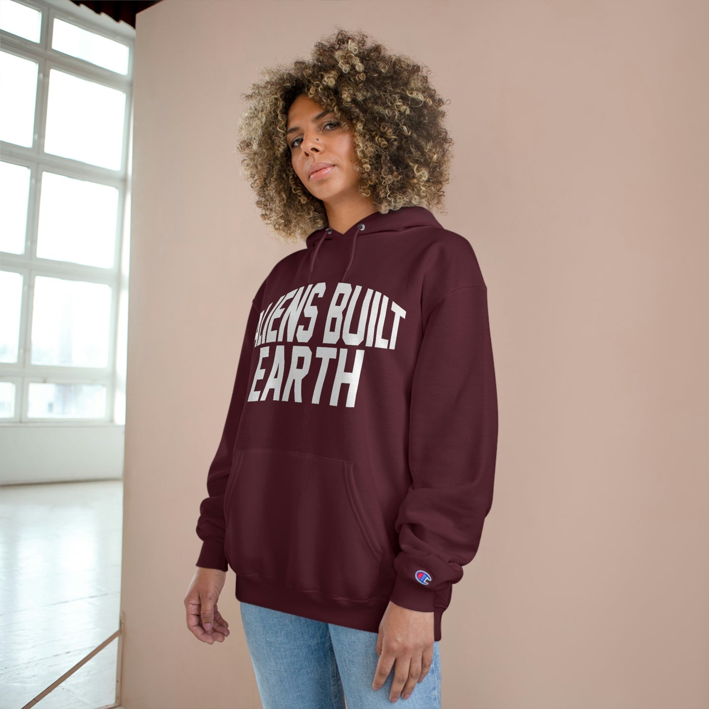Aliens Built Earth White Label Champion hoodie