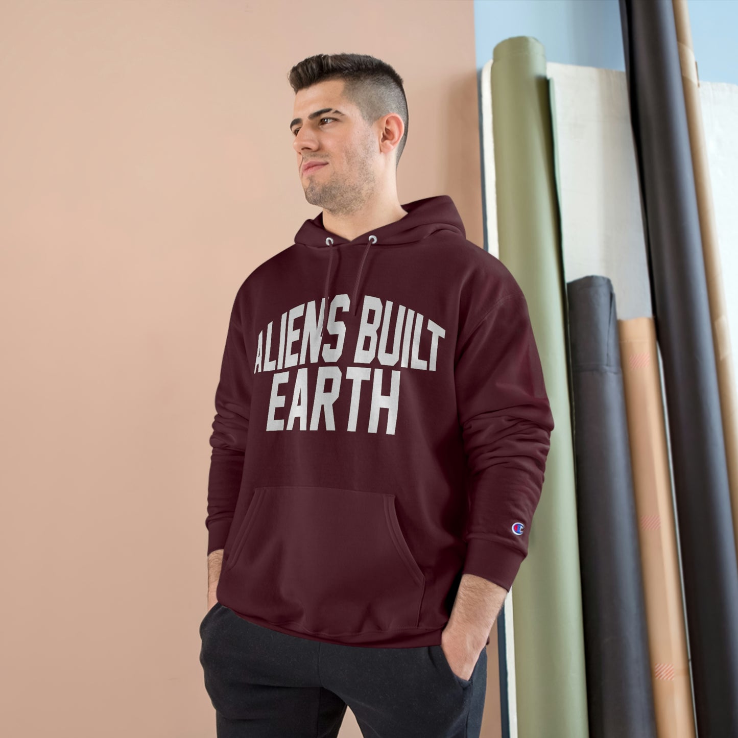 Aliens Built Earth White Label Champion hoodie