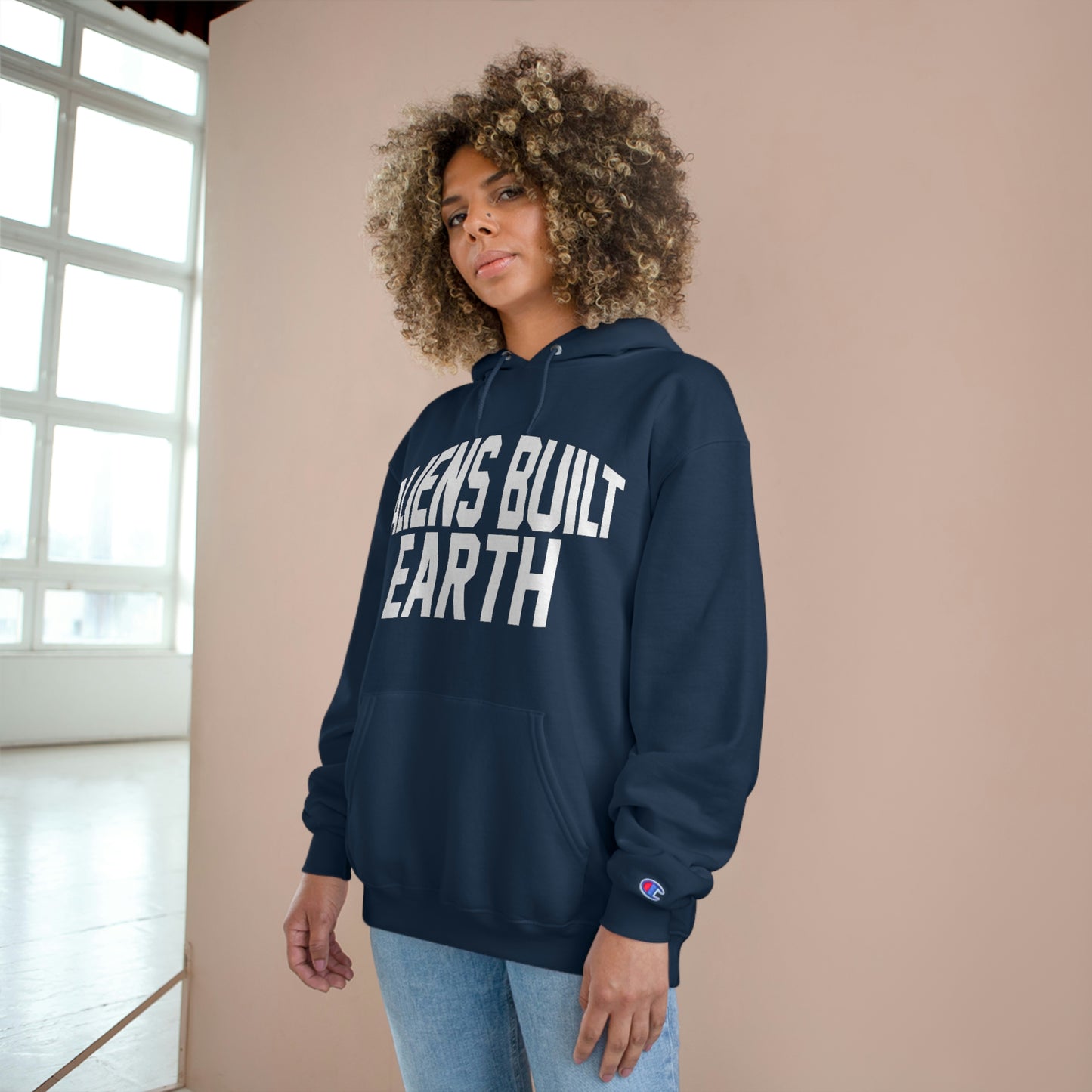 Aliens Built Earth White Label Champion hoodie